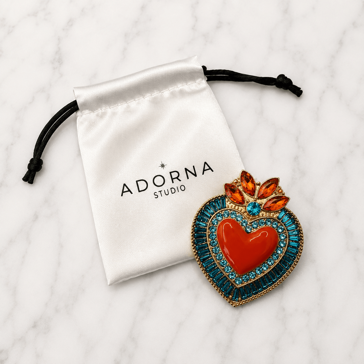 Spilla Cuore Fiamma d'Oceano - Adorna Studio